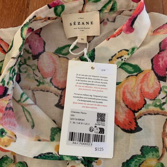 NWT Sezane Pierro Button Down Shirt in Aria Floral Print 36 4 - Picture 4 of 4